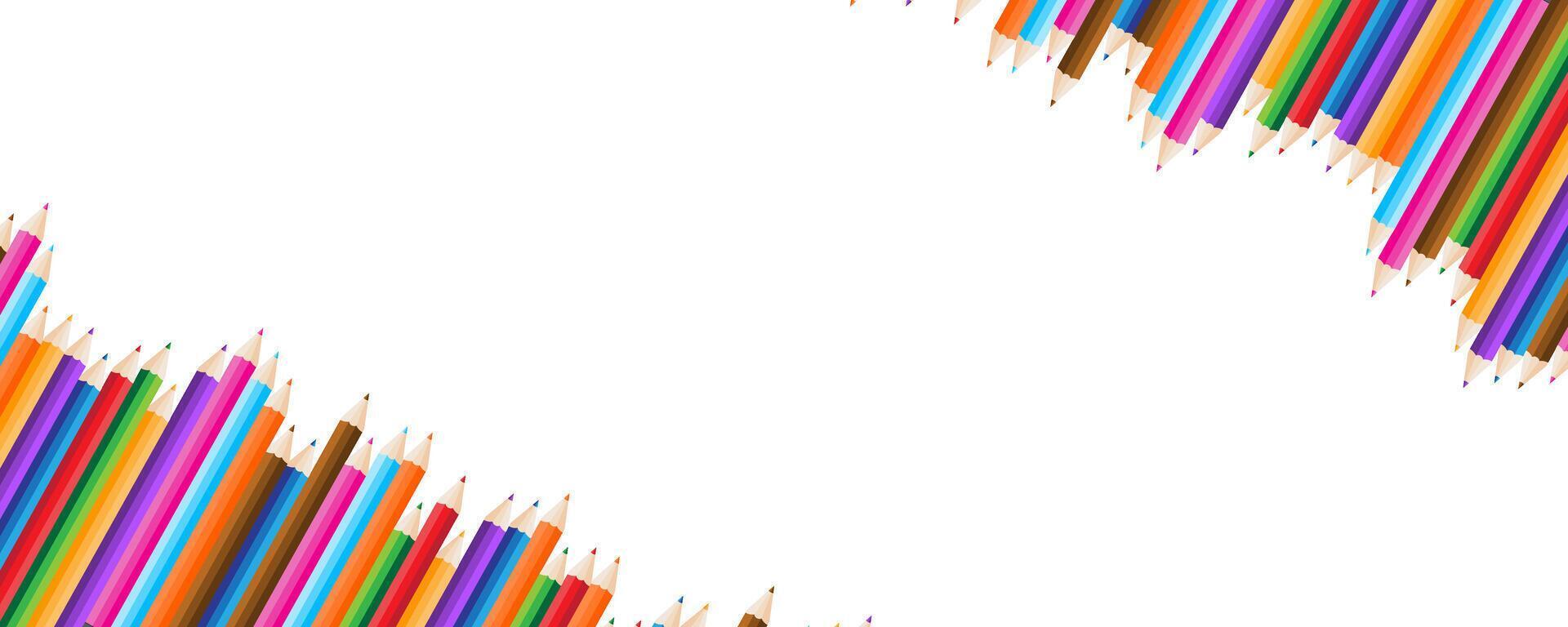 multicolor color pencil in corners in transparent background banner template vector
