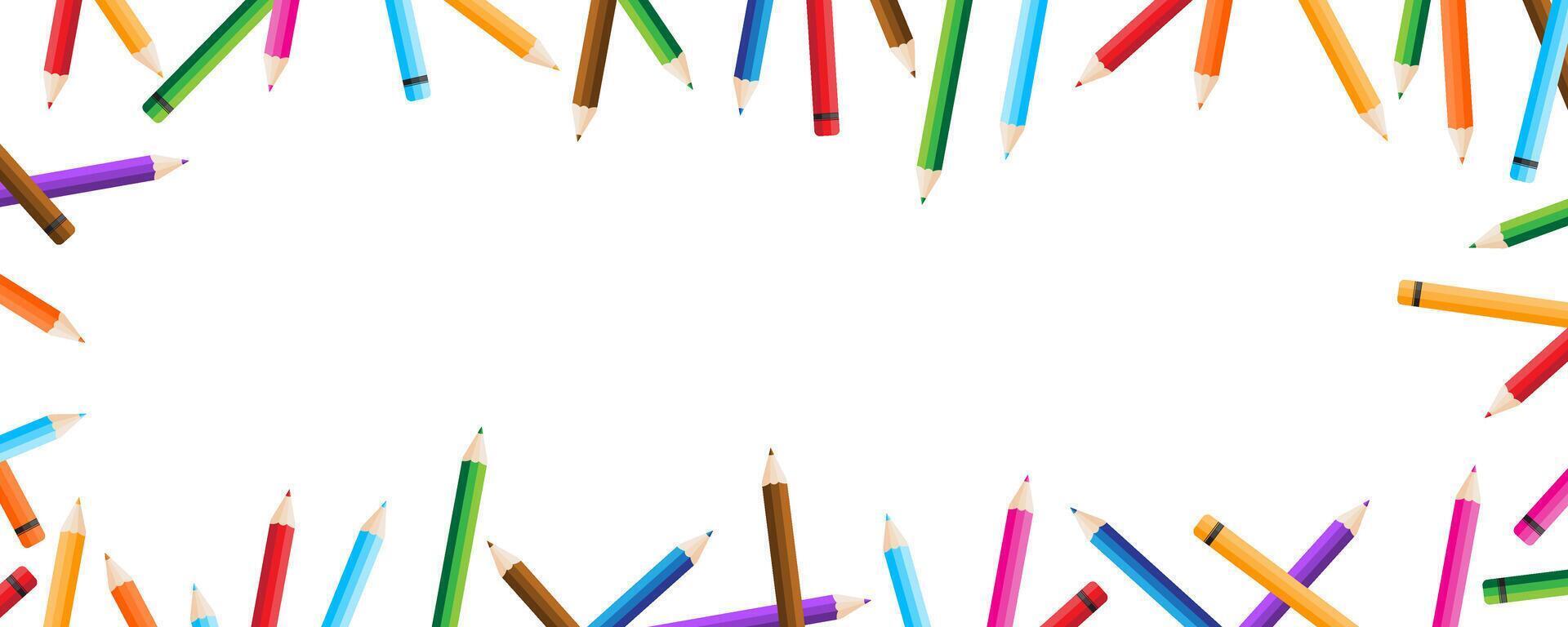 multi color pencil around the transparent background banner template vector