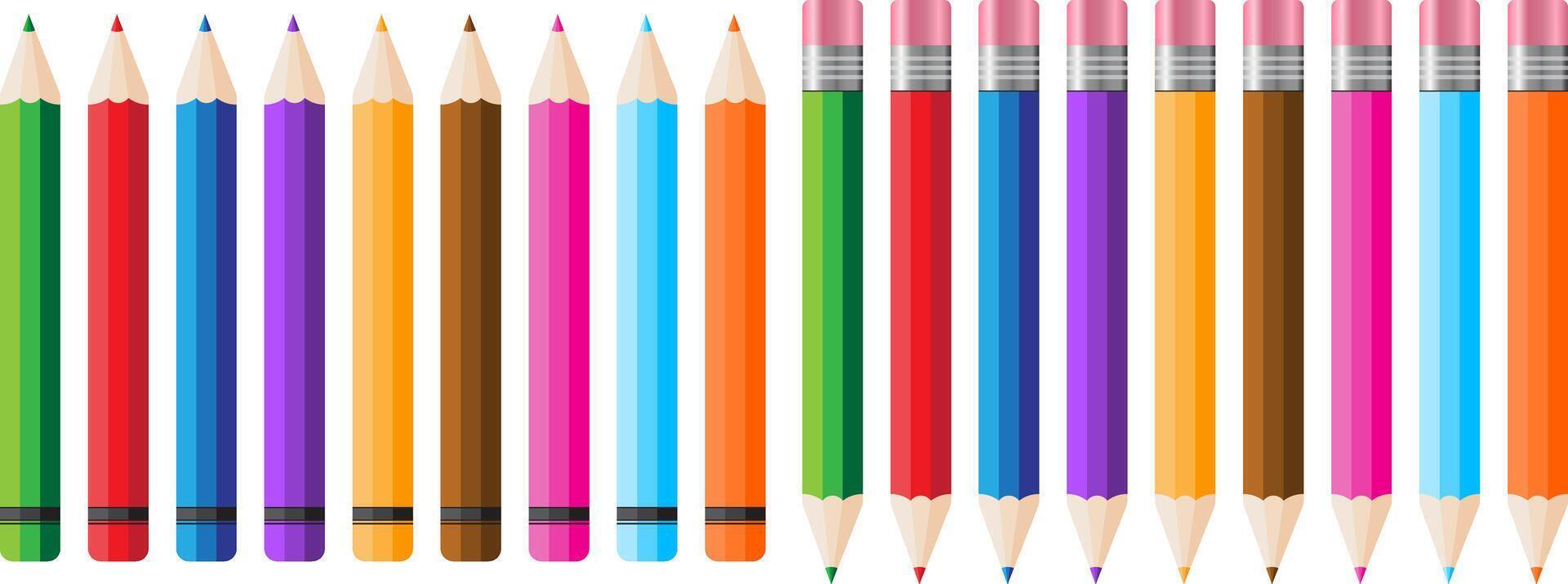 multicolor color pencil and with eraser template vector