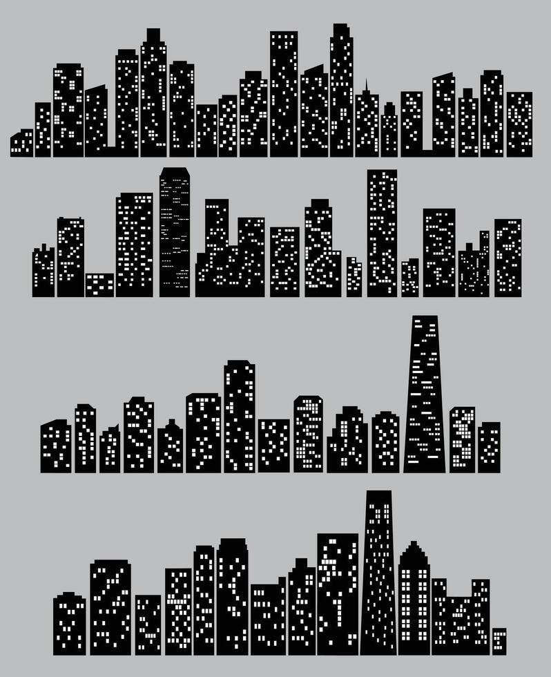 High-Quality Silhouette Designs of City Skylines vector