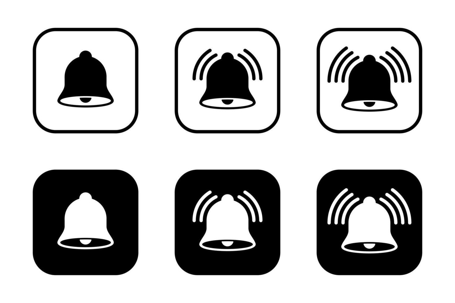 Bell icon set on black square. Alarm reminder sign symbol vector