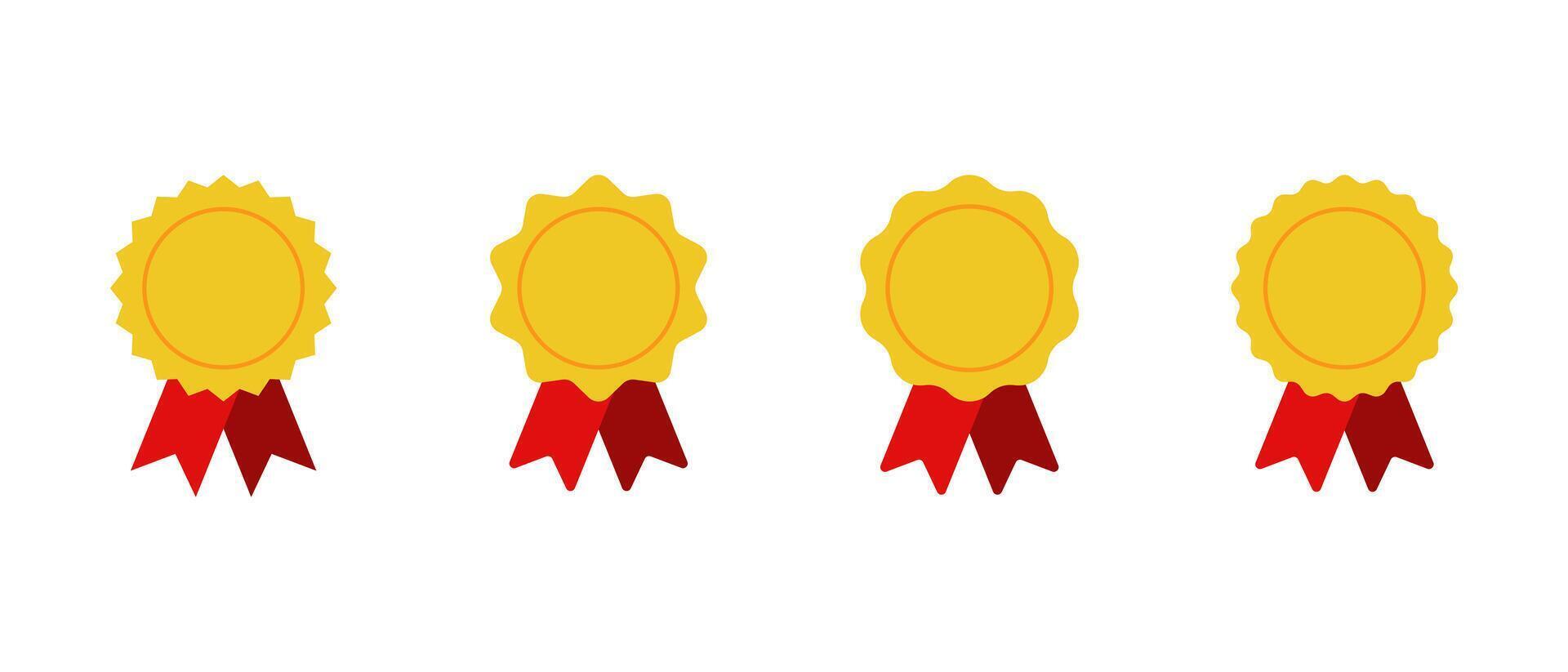 Medal ribbon icon in flat design. Gold award badge sign symbol vector