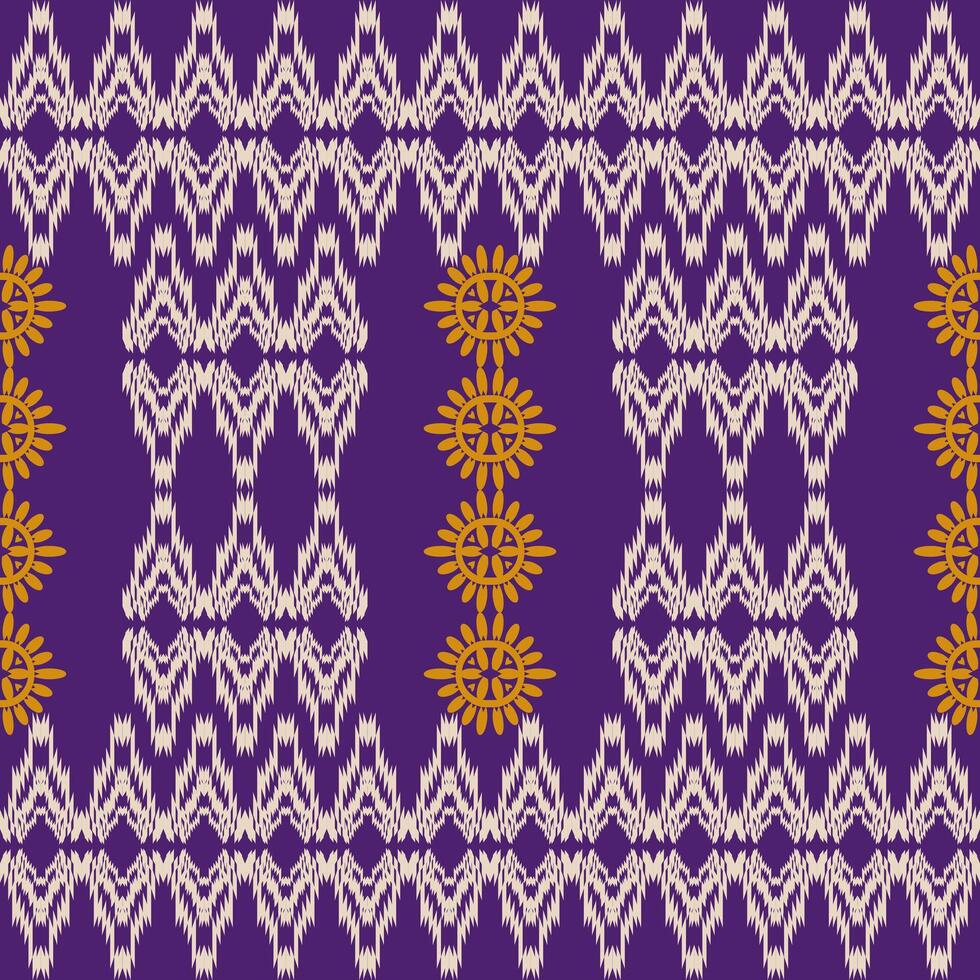 Ikat Ethnic Tradition For Textile Floral Motif Abstract Geometry. vector