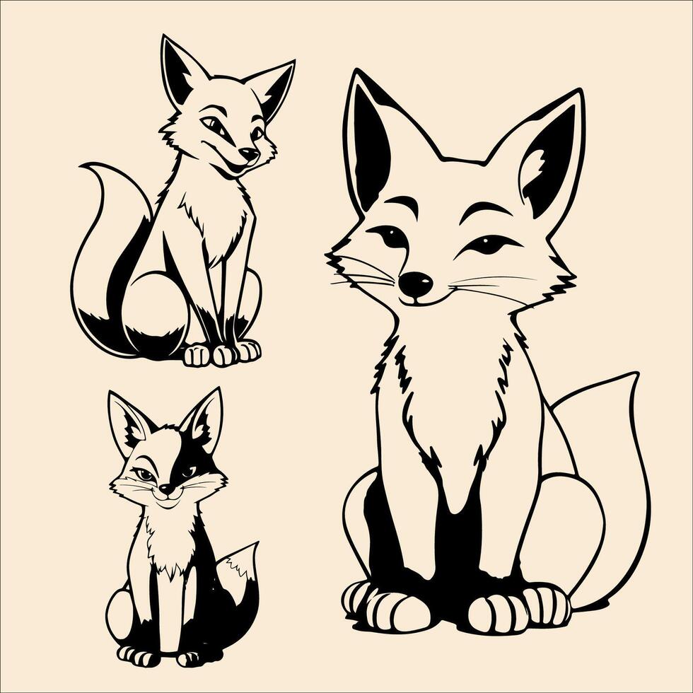 foxes in different poses, one sitting and one standing vector