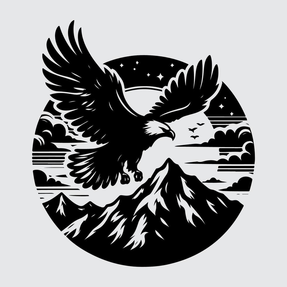 eagle flying over mountains and clouds vector