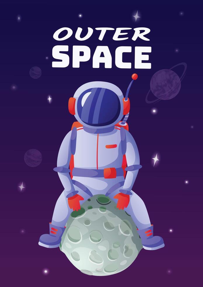 Astronaut is riding an asteroid in the vast expanse of outer space, surrounded by distant planets and twinkling stars, creating a sense of wonder and adventure vector