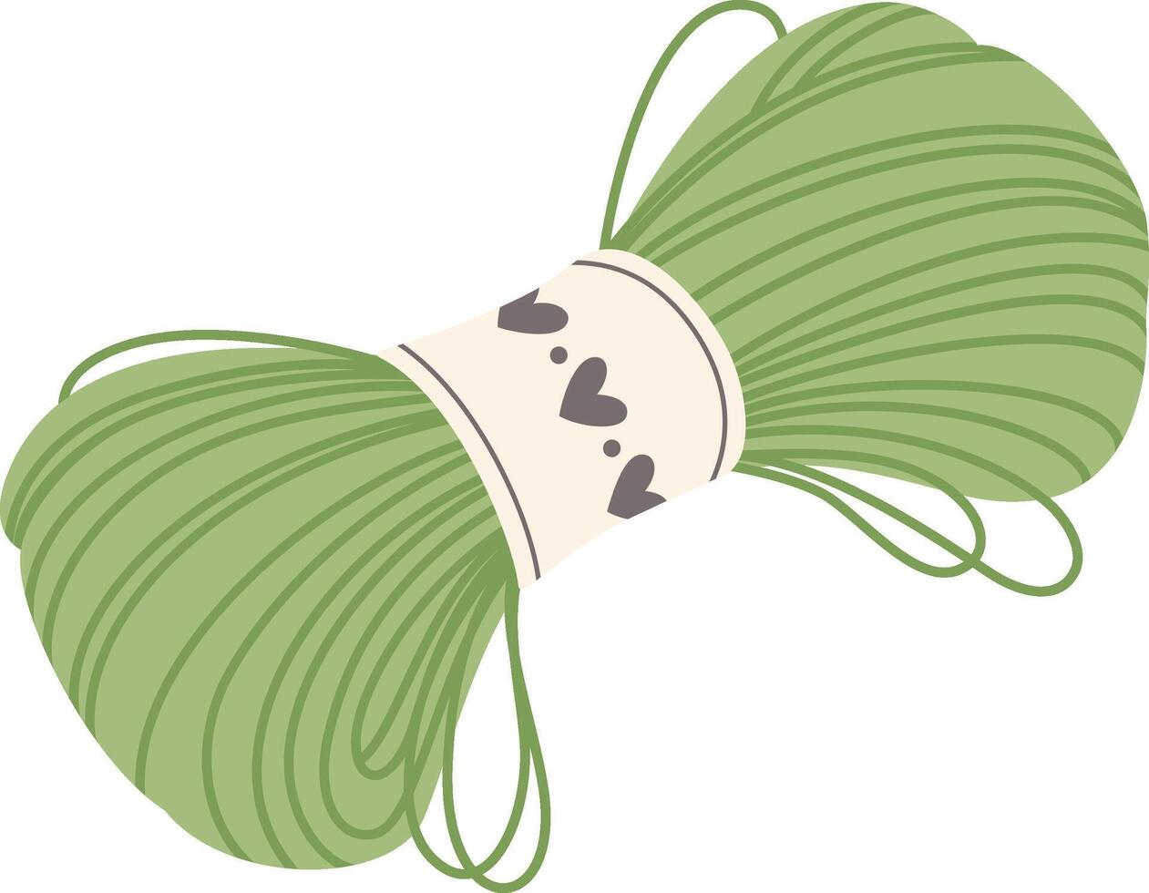 Green yarn ball with a heart decorated label, perfect for knitting or crocheting warm clothes and accessories, embodying creativity and handmade crafts vector