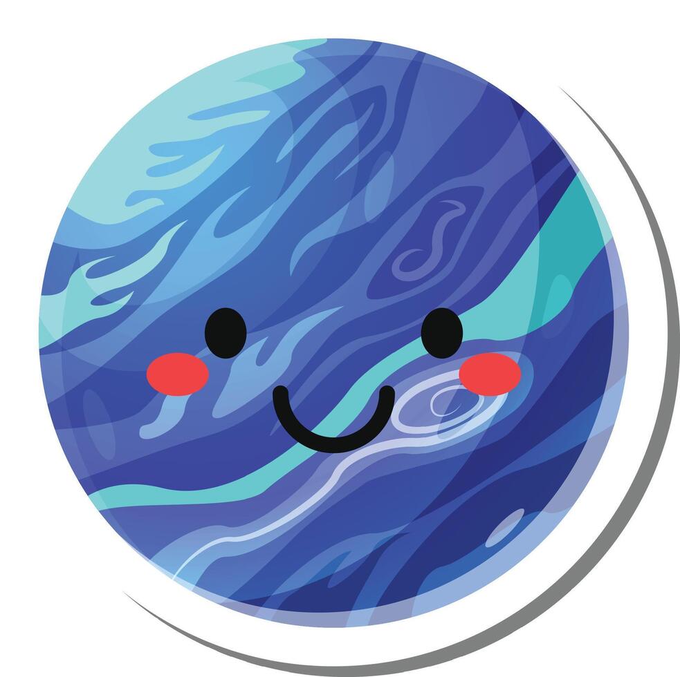 Cartoon drawing of a smiling blue planet with rosy cheeks, representing happiness, joy, and positive emotions associated with earth and environmental awareness vector