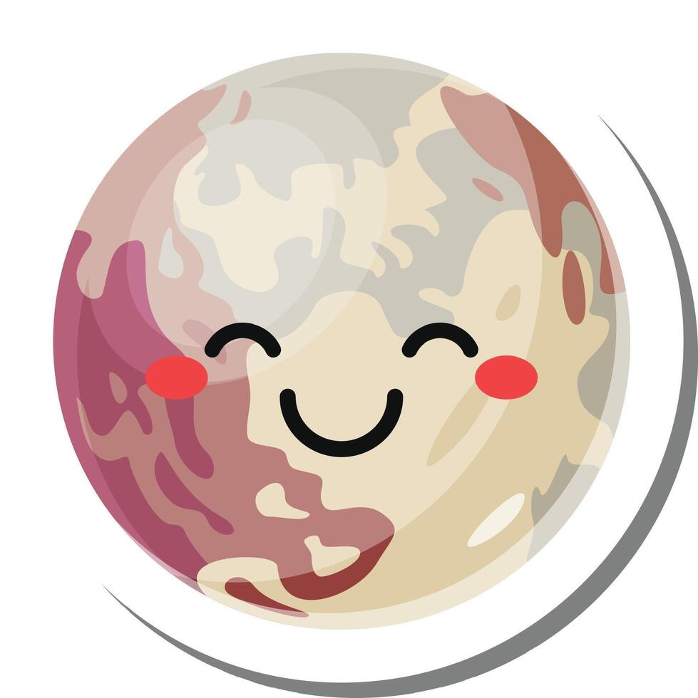 Pluto, a dwarf planet in the kuiper belt, is depicted with a charming smile, rosy cheeks, and closed eyes, creating a kawaii and friendly representation of the celestial body vector