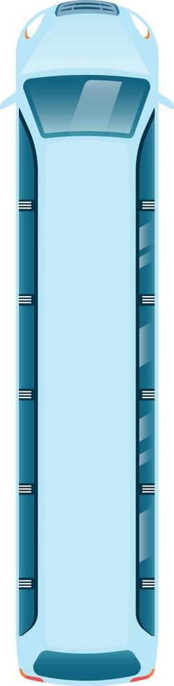 Capturing an aerial view of a light blue passenger bus, highlighting the roof, windows, and overall design from a top down perspective, emphasizing its modern and stylish features vector