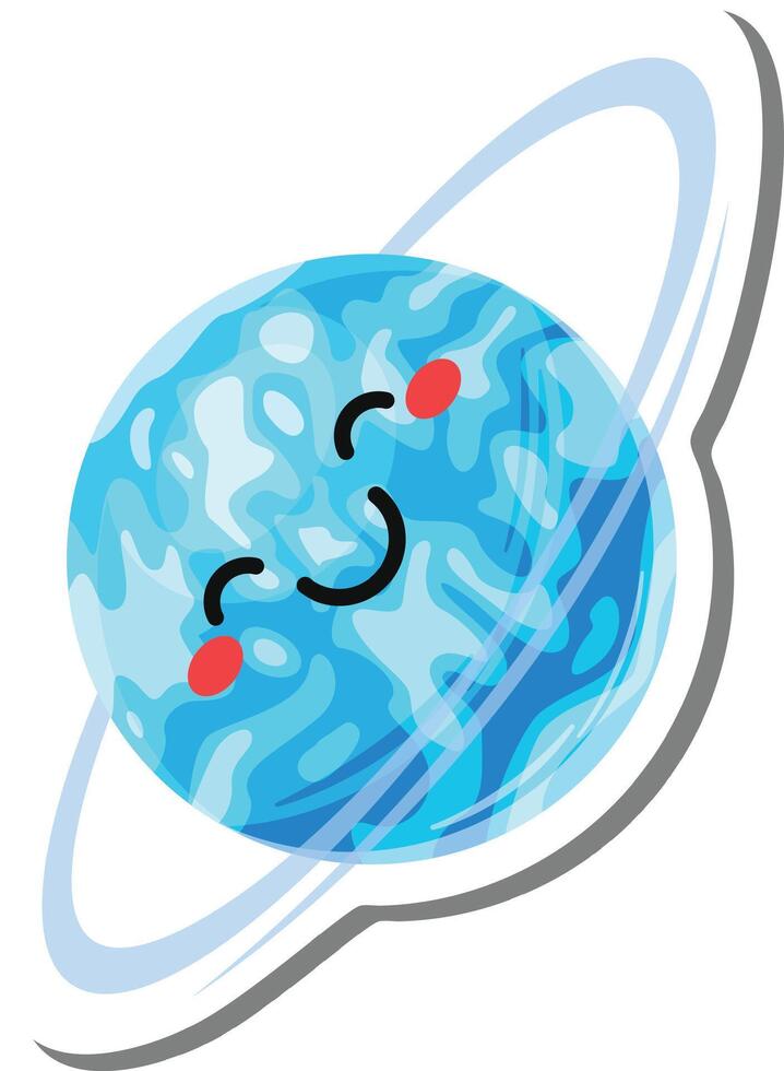 Cartoon representation of a smiling planet with rings, radiating happiness and charm, perfect for children's books, educational materials, or any project needing a touch of cosmic joy vector