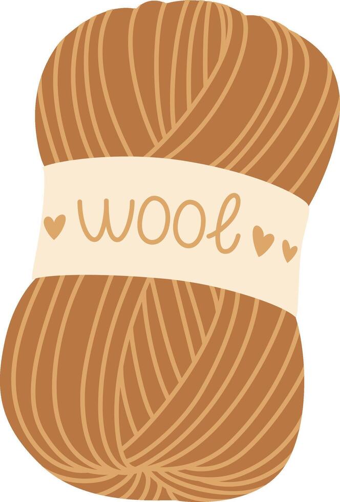 Light brown ball of natural wool yarn with a cream label showing the word wool and hearts, suggesting a cozy and handmade feel, perfect for knitting and crochet projects vector