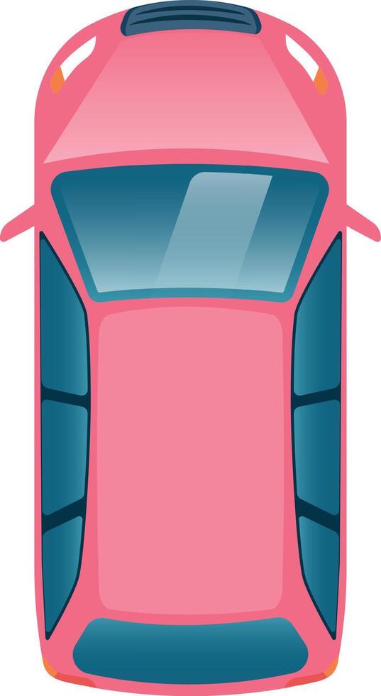 Aerial view of a pink car highlighting its roof, windshield, rear window, and side windows, offering a unique perspective on vehicle design and transportation vector