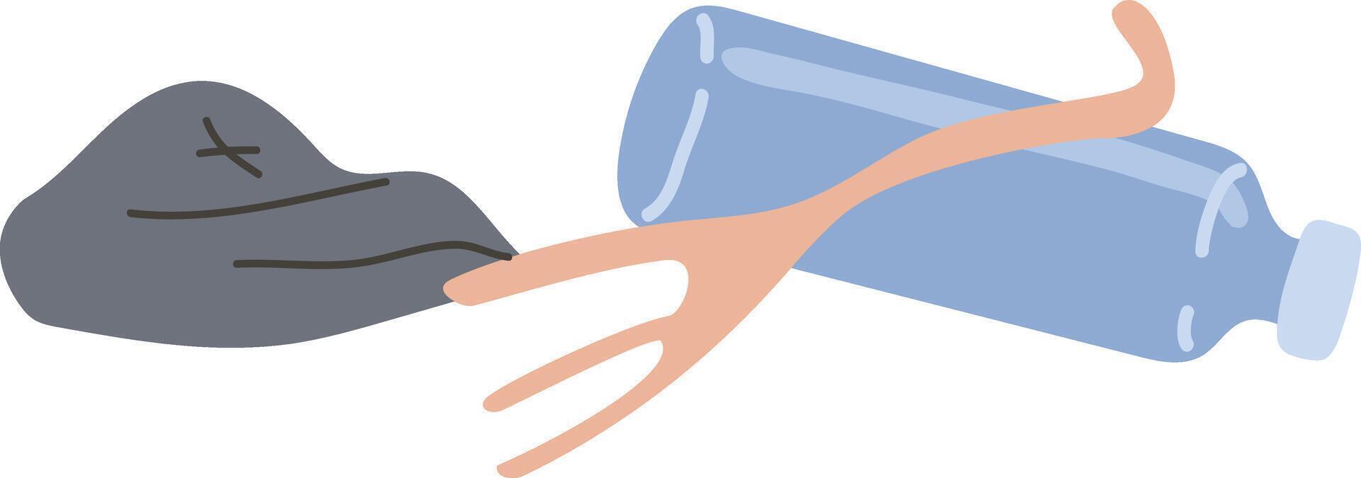 Robotic arm collecting a plastic bottle and a piece of plastic from polluted waters, representing innovative solutions for ocean cleanup and environmental protection vector