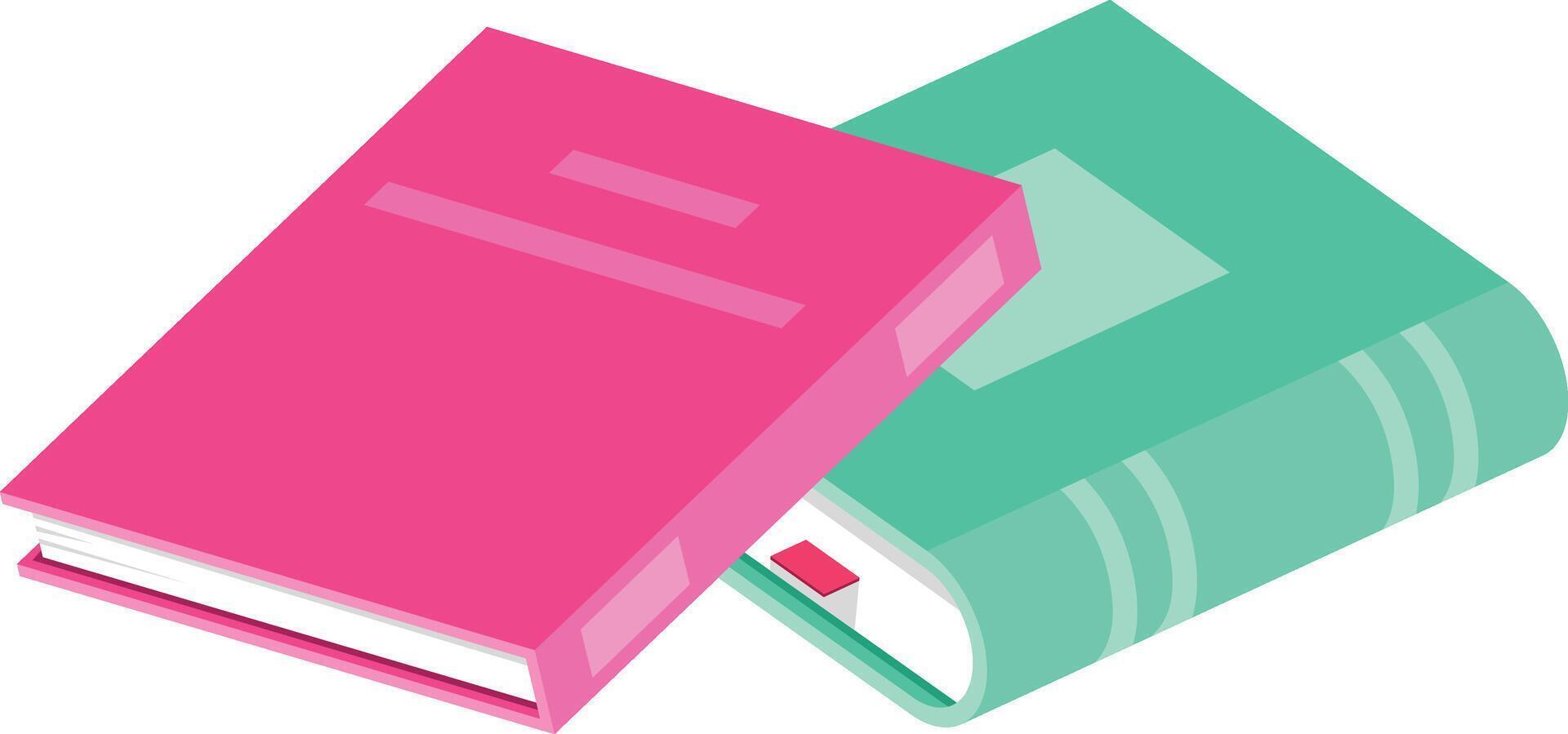 Overlapping pink and green books on a simple white background create a vibrant scene ideal for educational projects related to reading and learning vector