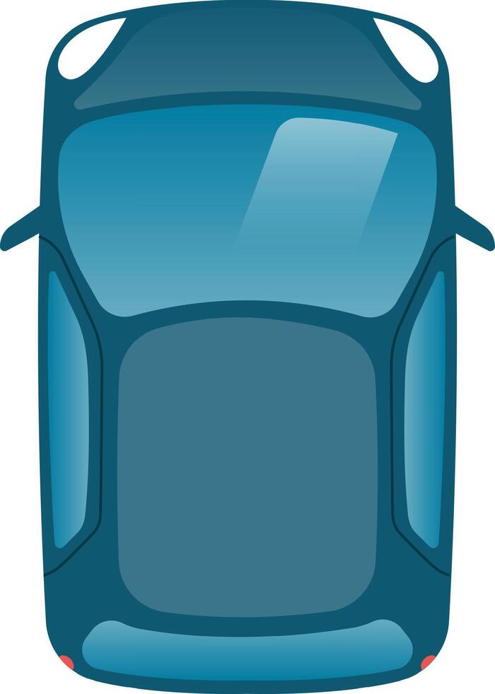 Aerial view of a parked generic blue car highlighting its roof, windshield, and rear window, providing a unique perspective on vehicle design vector