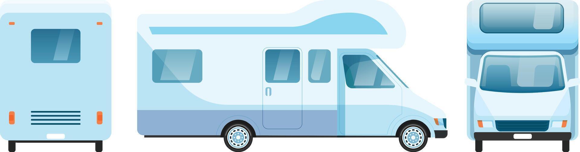 Modern camper van showing front, back and side view, perfect for advertising and showcasing vehicle features, offering comfortable travel and accommodation vector