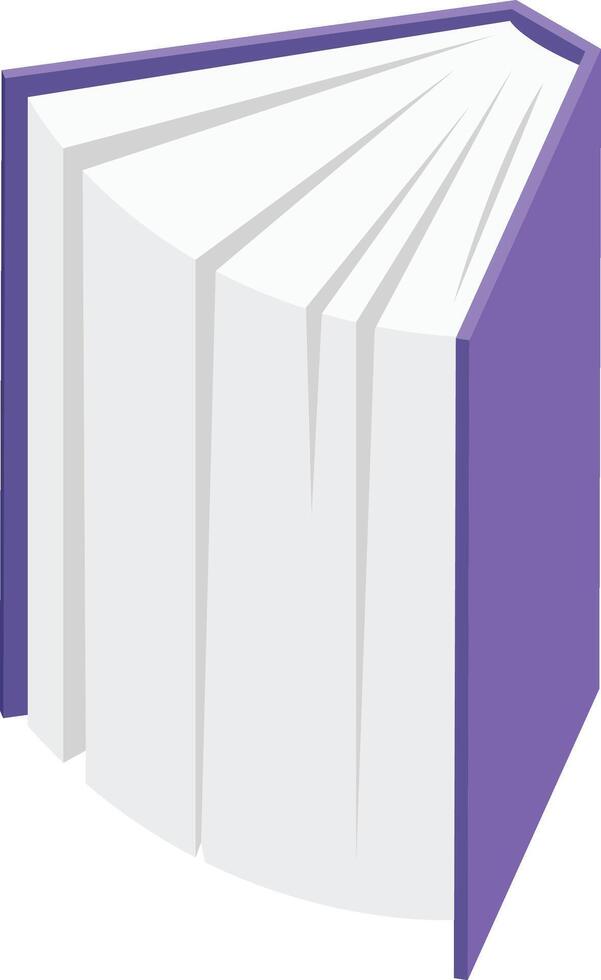 Open hardcover book featuring white pages and a vibrant purple cover, presented from an isometric angle, evoking themes of reading, knowledge, and information sharing vector