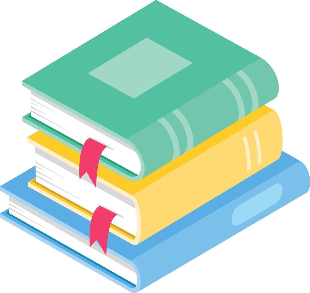 Stacked colorful books with bookmarks symbolize the joy of reading, fostering learning and encouraging exploration across a variety of subjects and ideas vector