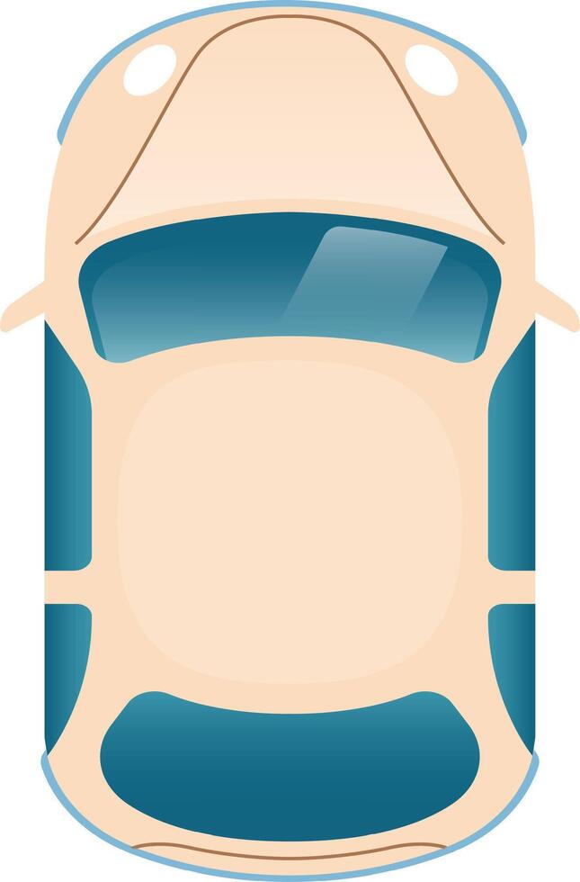 Aerial view capturing a beige car with striking teal windows, parked against a pristine white backdrop, highlighting a clean, minimalist, and modern aesthetic vector