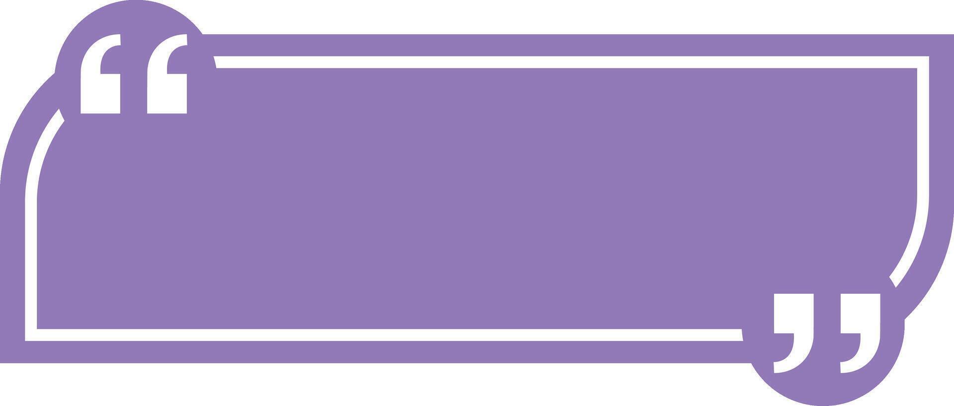 Purple rectangular quote box featuring rounded corners and white quotation marks, providing a blank space ideal for adding text and citations in various design projects vector