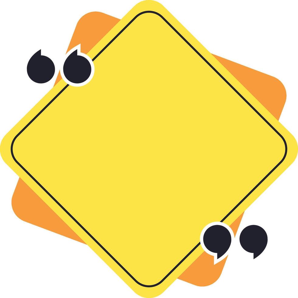 Yellow quote box with orange shapes framing a blank area, providing ample copy space for testimonials or important messages, accented by quotation marks vector