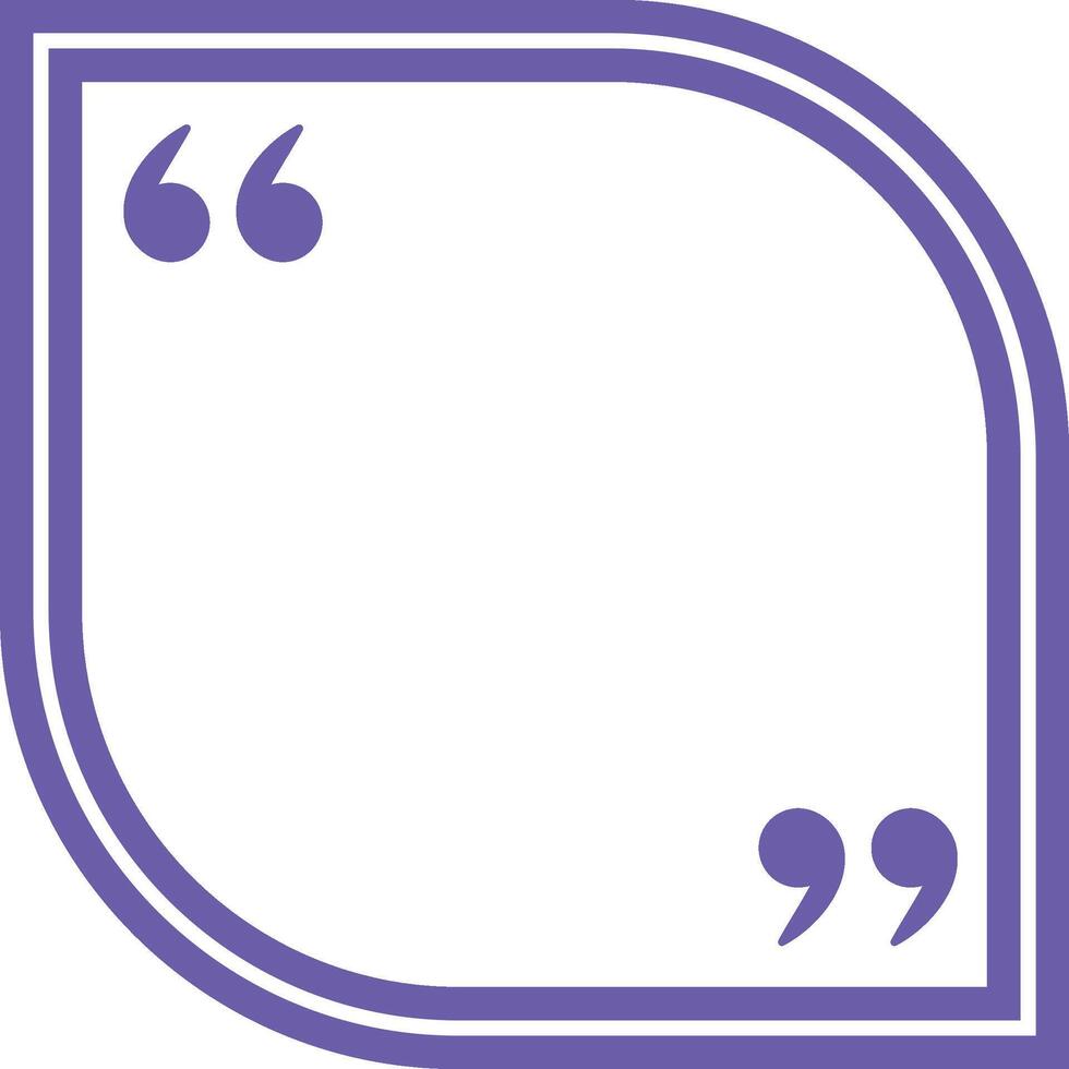 Purple rounded corner quote box featuring opening and closing double quotation marks, providing an elegant frame for text citations and important messages vector