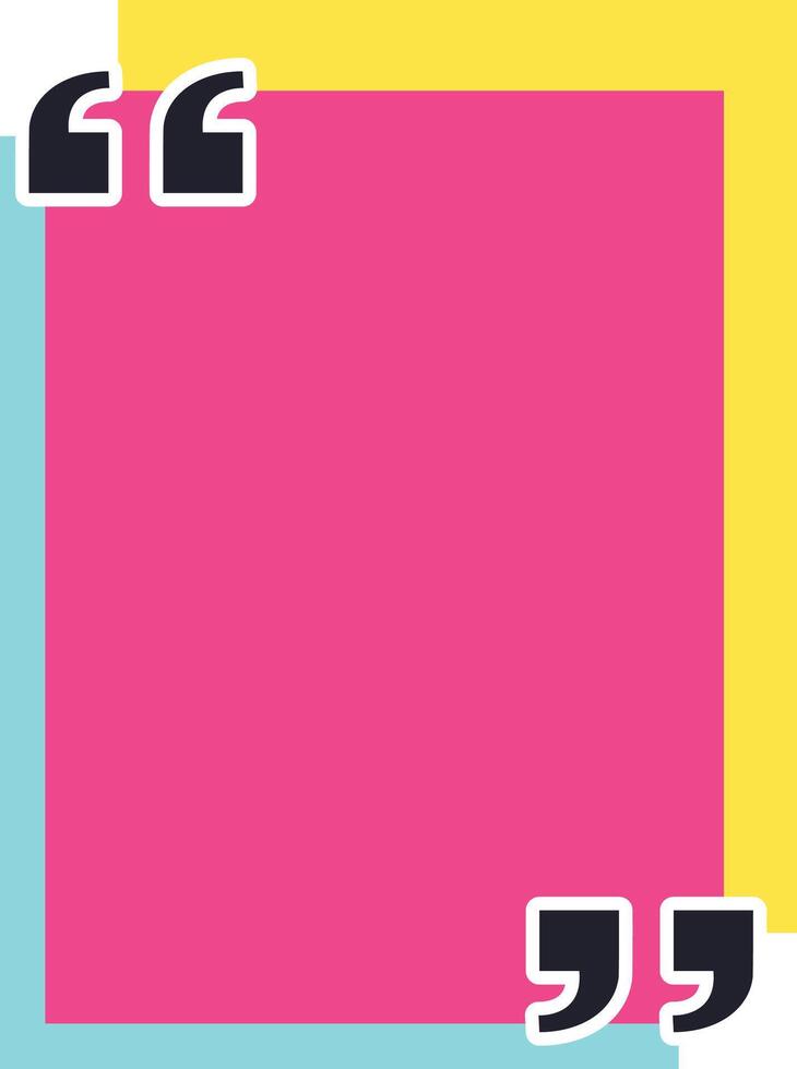 Vibrant and eye catching quote box featuring bold quotation marks, providing ample space for inspiring text or important messages on a dynamic pink, yellow, and cyan background vector