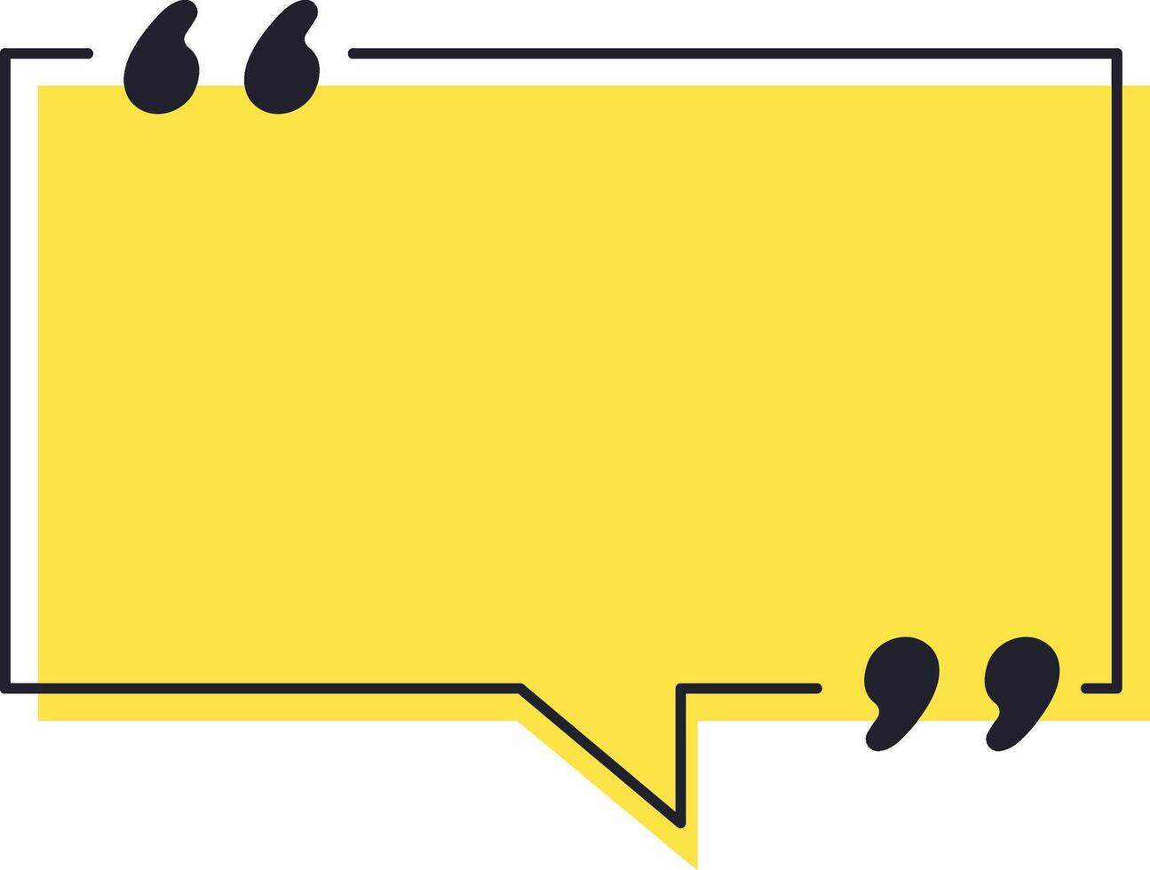 Yellow speech bubble with black quotation marks framing an empty space, ideal for inserting quotes or text, representing communication and sharing ideas vector