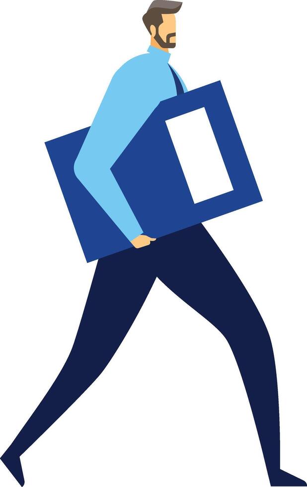 Office worker carrying a large folder containing important documents, hurrying to a meeting, symbolizing business, work, and responsibility vector