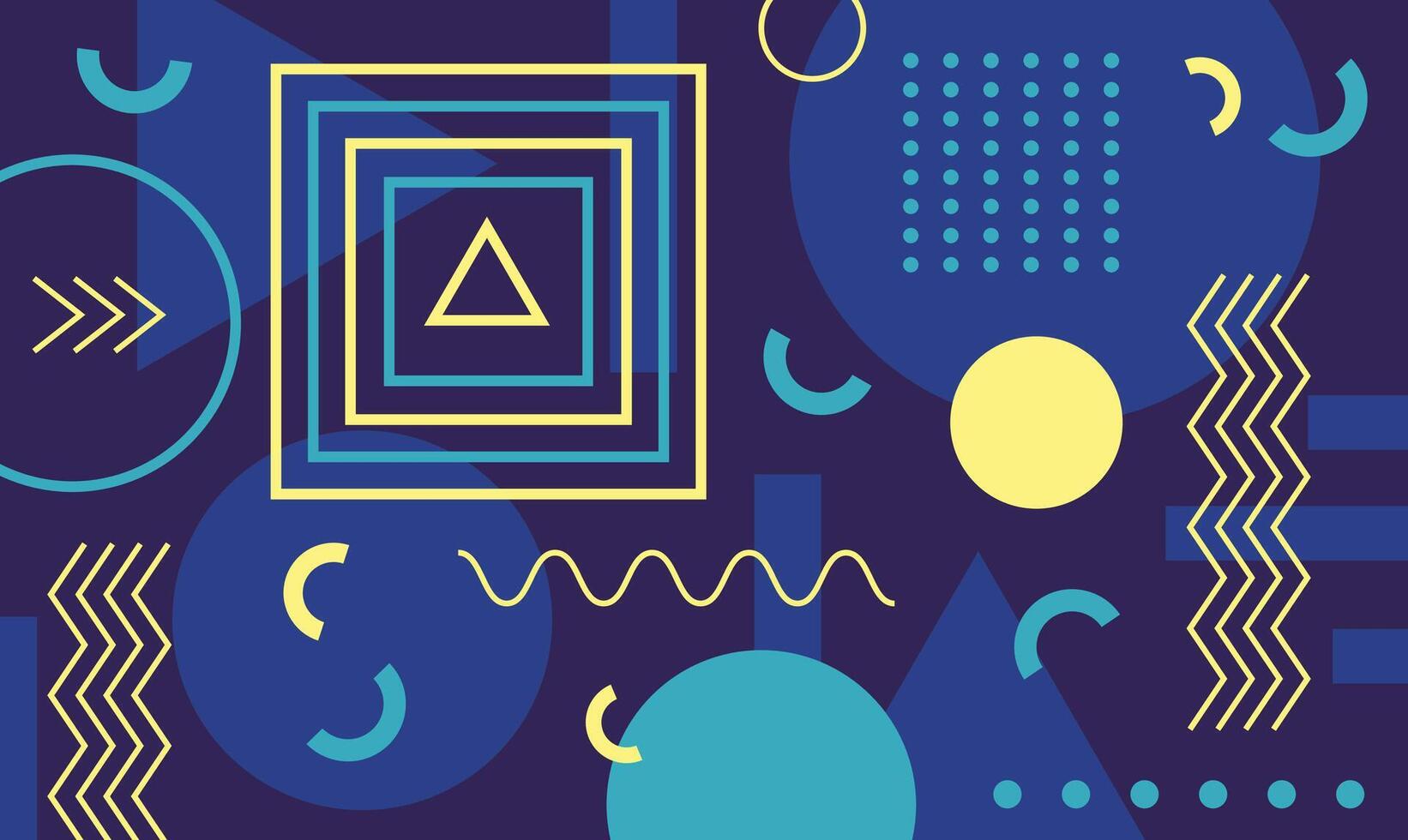 Vibrant geometric shapes and lines create a dynamic and modern abstract composition, ideal for backgrounds, posters, or digital designs with a retro 80s or 90s aesthetic vector