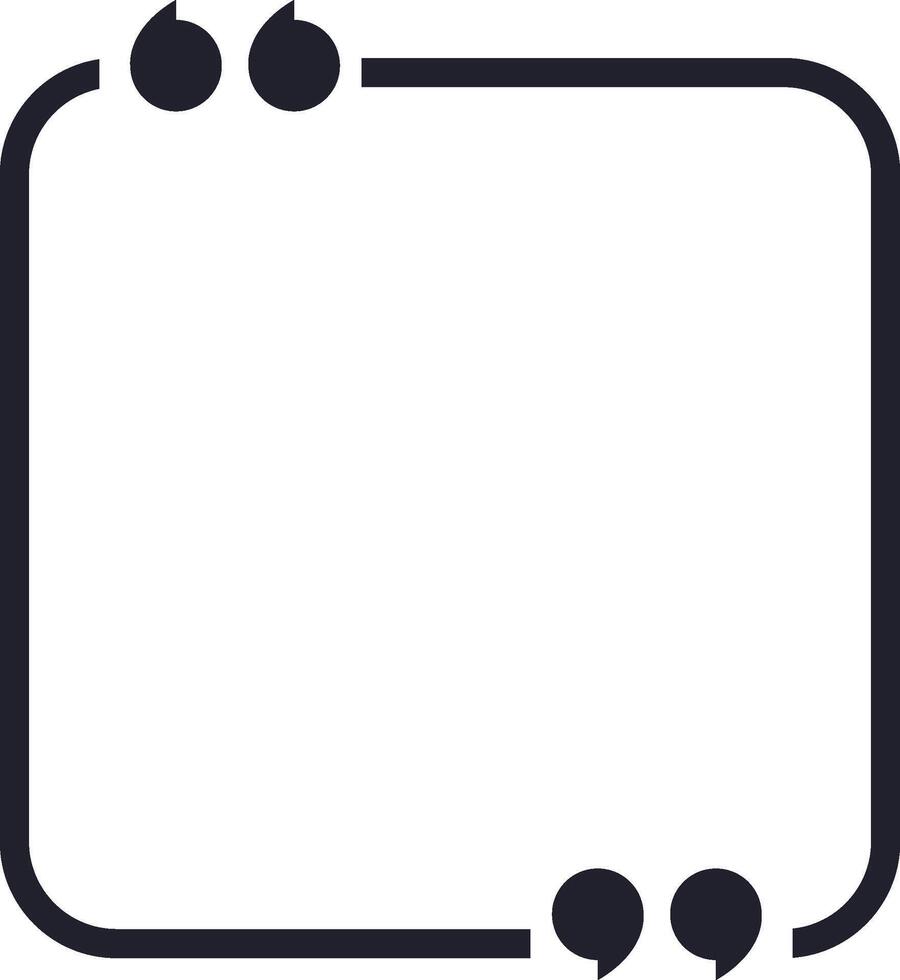 Minimalist black square quote box with quotation marks framing a blank area, providing a simple and elegant design for displaying text citations vector