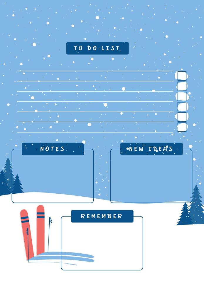 Winter Planner weekly and days organizers for schedule list with checklists,reminder,important date and notes.Simple life planners daily routine templates.Merry Christmas vector