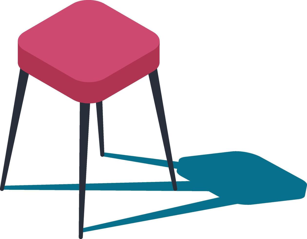 Pink stool featuring sleek black legs, casting a striking teal shadow against a crisp white background, highlighting a simple and modern furniture design perfect for minimalist interiors vector