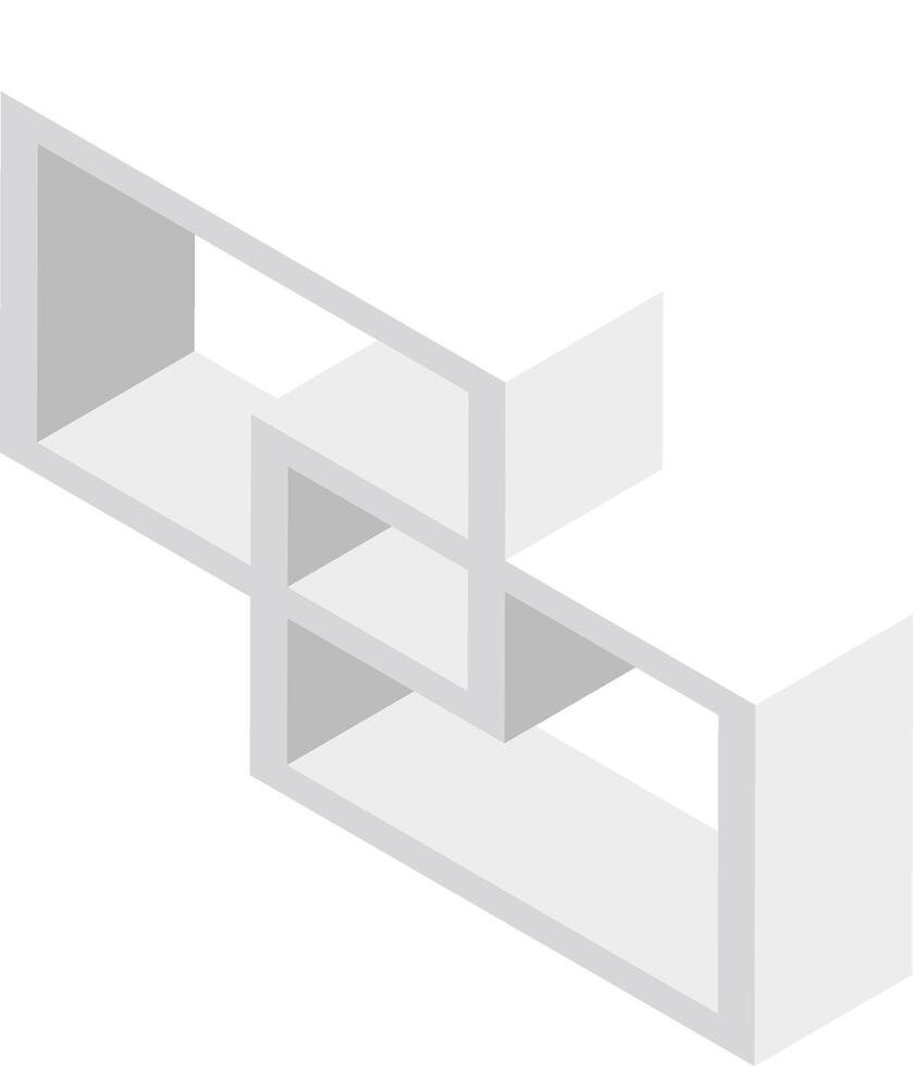 Modern interlocking white shelves creating a stylish storage solution are presented in an isometric view, showcasing their unique design and functionality vector