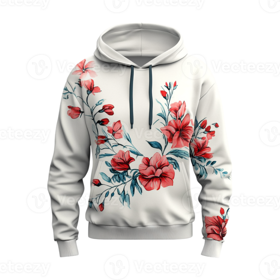 A white hoodie with red flowers on it png