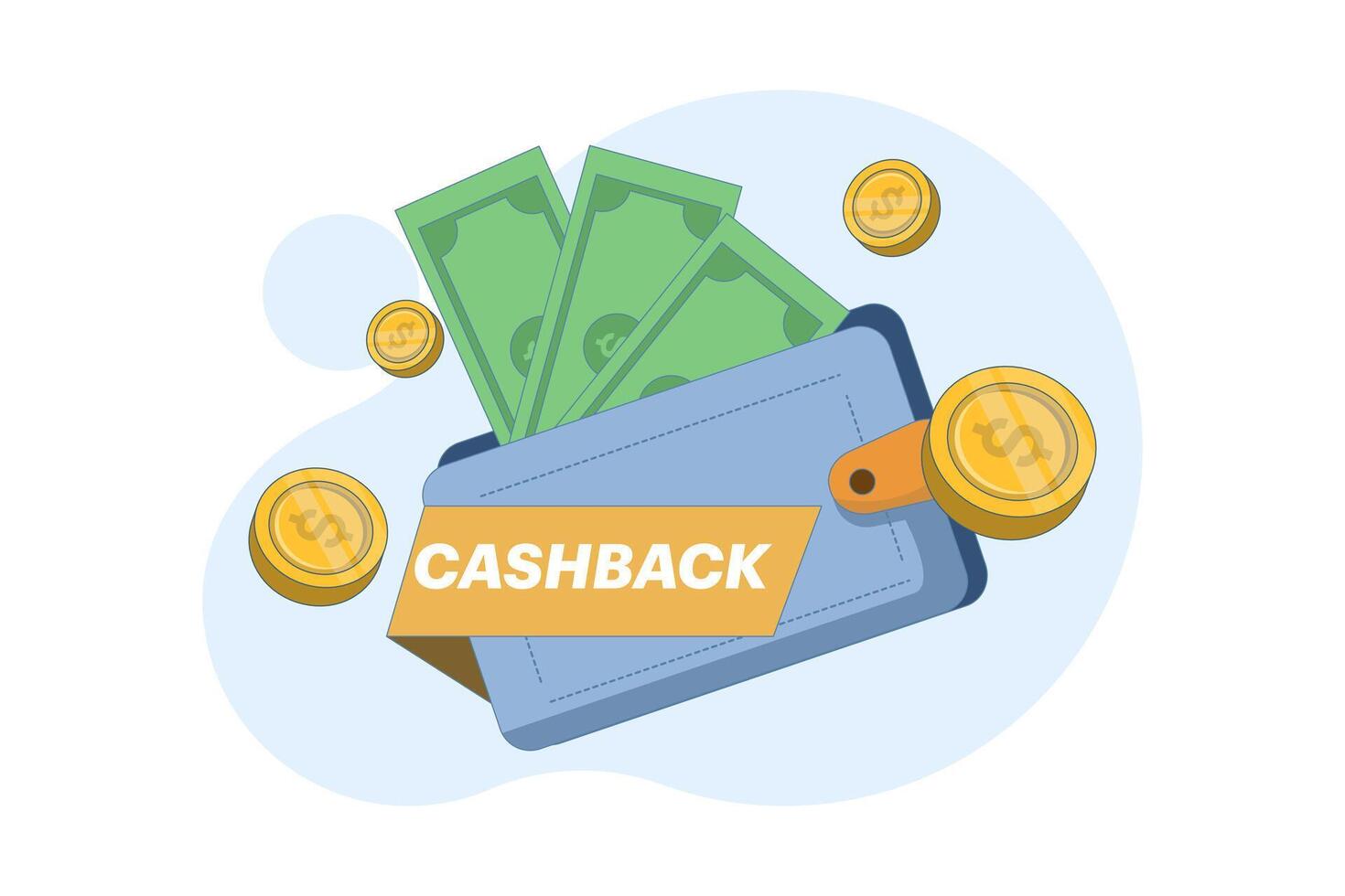 Cashback concept or online cashback. get vouchers and discounts, reward programs, get cashback for shopping. Savings offers using cashback vouchers. Save money. vector