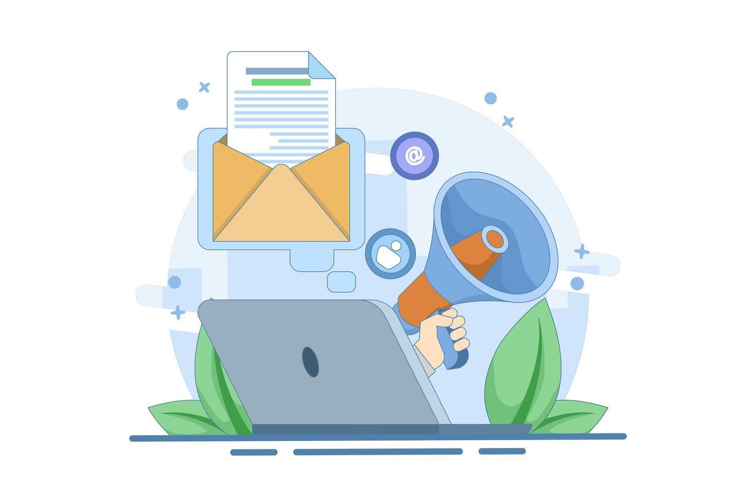 Email marketing concept, Online business strategy, Advertising, Email newsletter, messaging, marketing materials for landing pages, web banners, social media, infographics. Flat illustration. vector