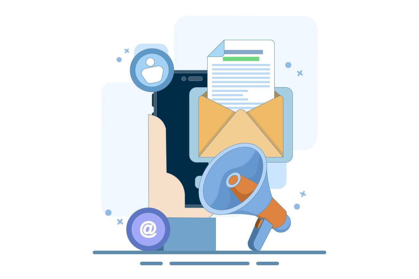 Email marketing concept, Online business strategy, Advertising with Email newsletter, marketing messages for landing pages, web banners, social media, infographics. Flat illustrations. vector