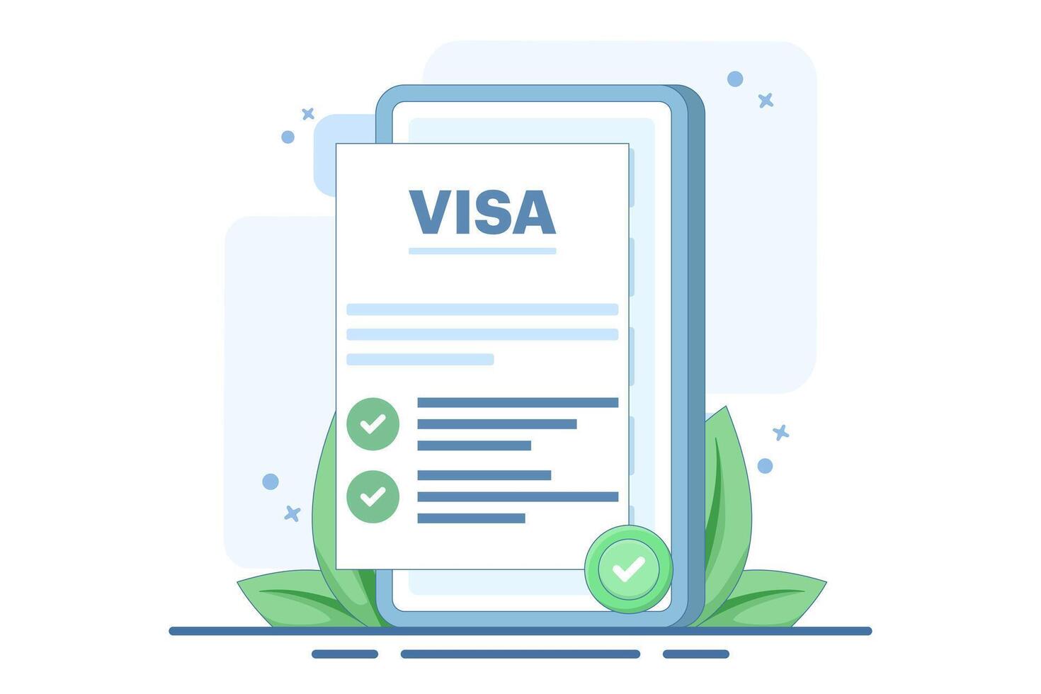 digital nomad concept online visa approved. visa approval on device or national electronic overseas travel. flat design illustration on background. vector