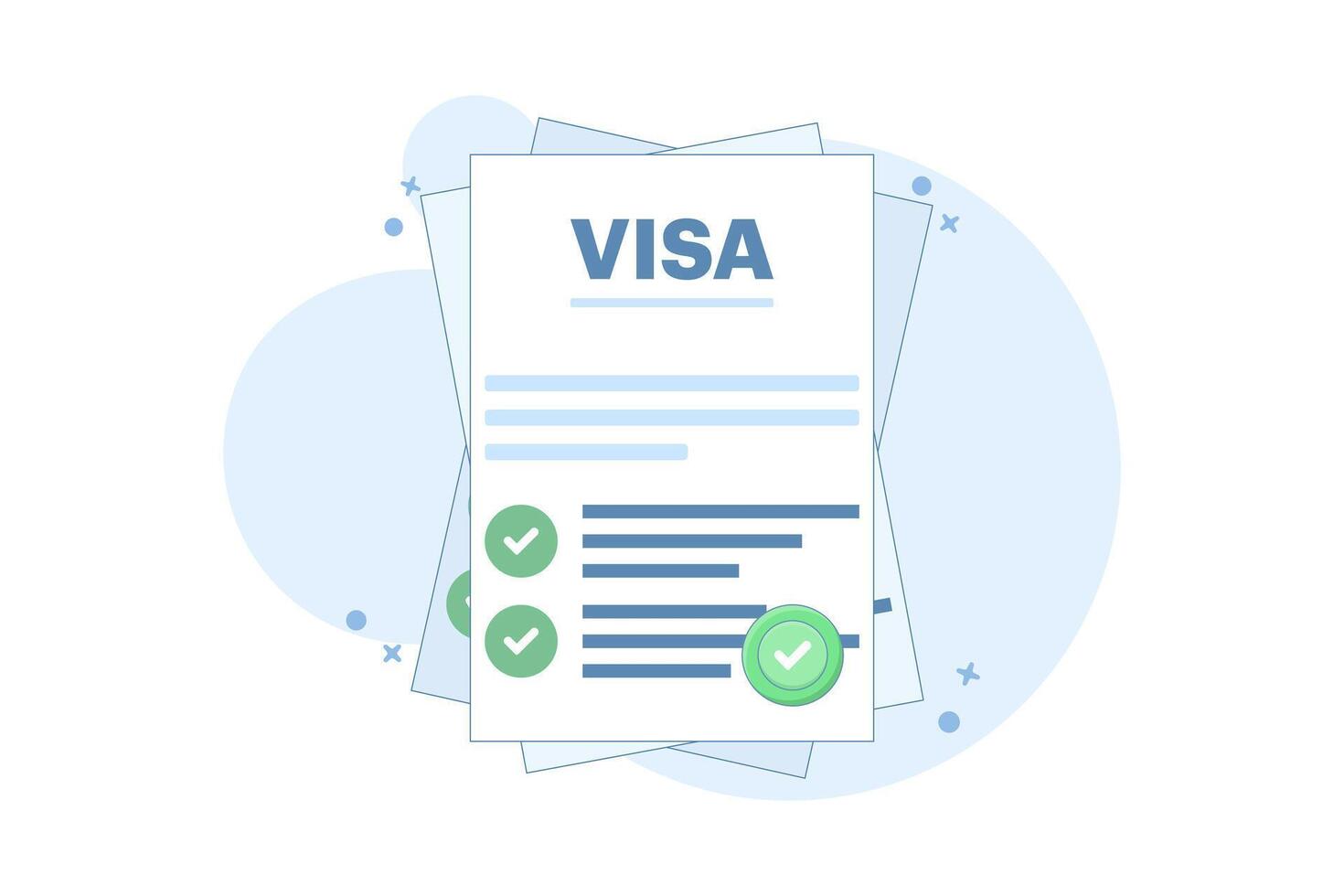 digital nomad concept online visa approved. visa approval on device or national electronic overseas travel. approval stamp on paper. flat design illustration. vector