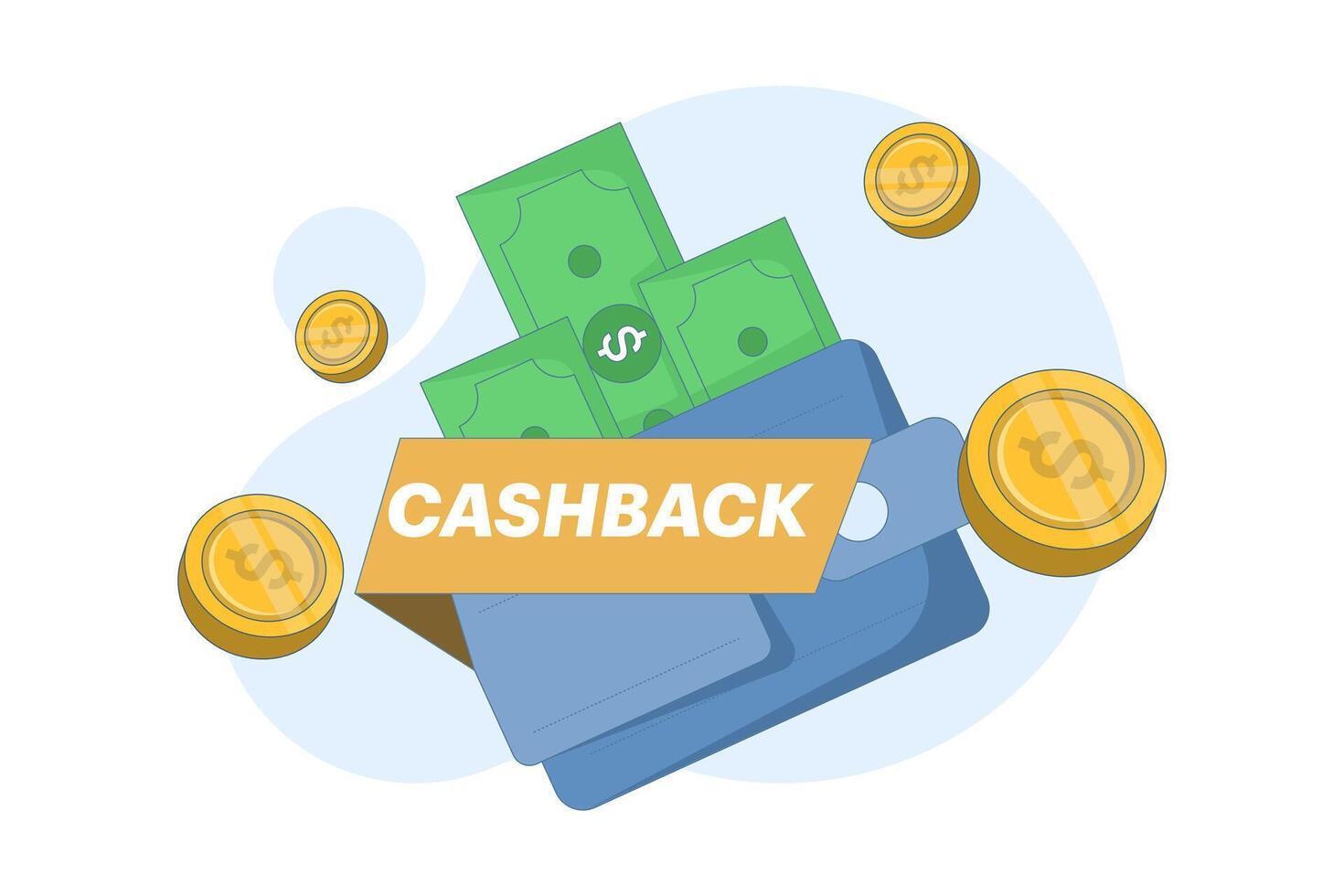Cashback concept or online cashback. Get cashback for shopping. Savings offers using cashback vouchers. Save money, get vouchers and discounts, reward programs. vector