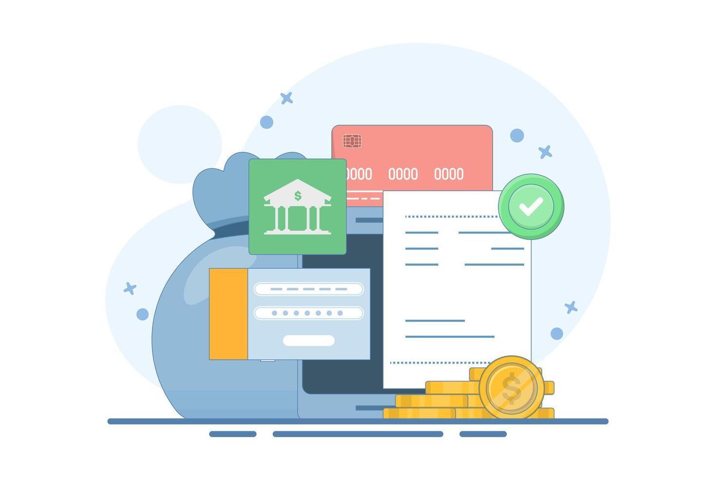 Secure digital transaction concept, online payment, online banking security, secure mobile payment with payment card. Digital banking experience, flat illustration. vector