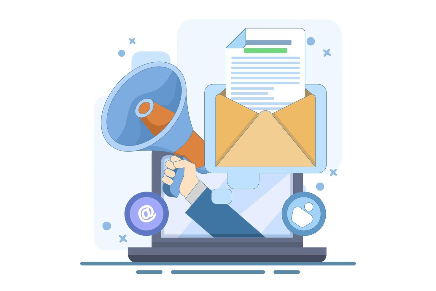 Email marketing concepts, Online business strategies, Advertising with Email newsletters, marketing messages for landing pages, web banners, social media, infographics. vector