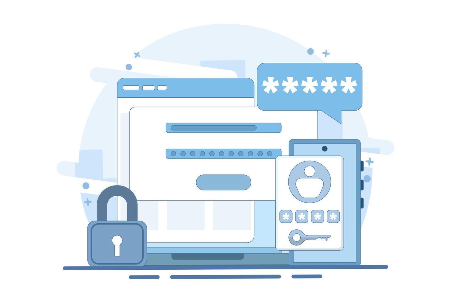 One-time password concept. Messages with codes on smartphones to log in to websites or apps. Notifications on mobile, multi-factor authentication. Internet payments. vector