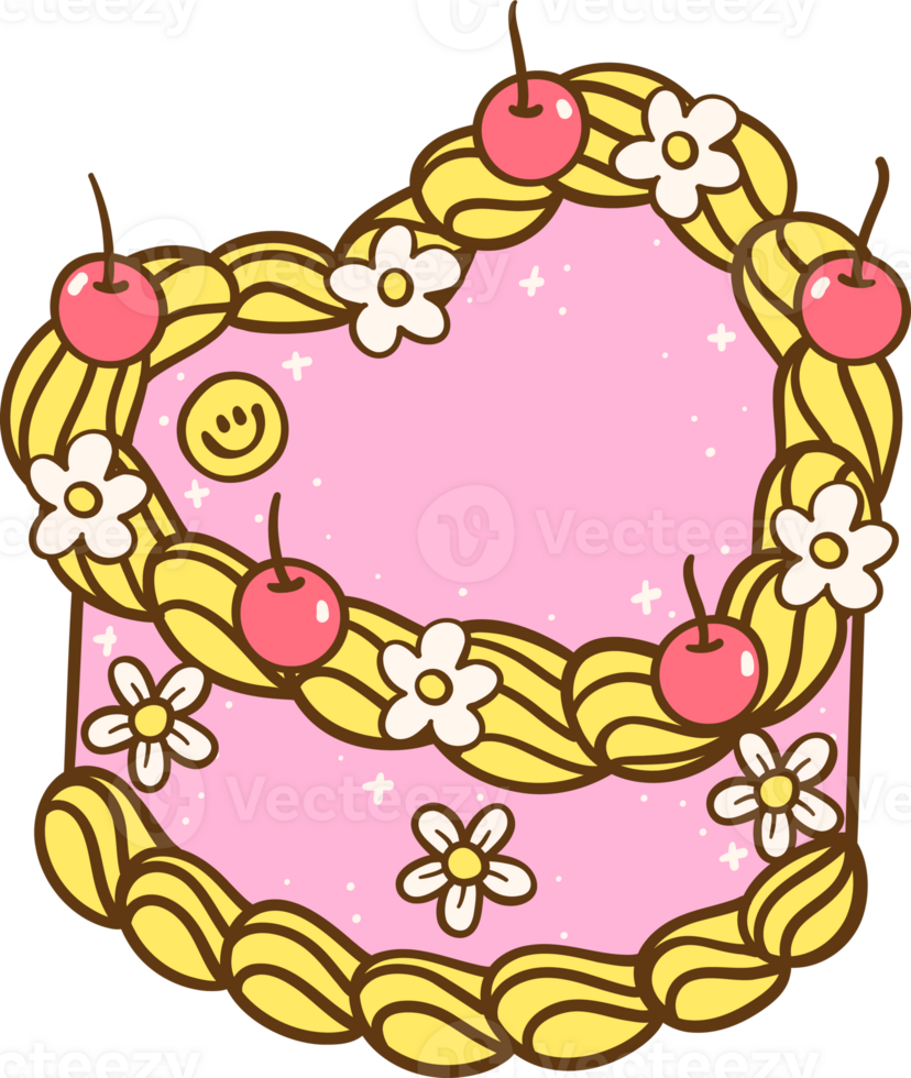 Groovy Birthday Heart Cake Doodle Hand Drawn png