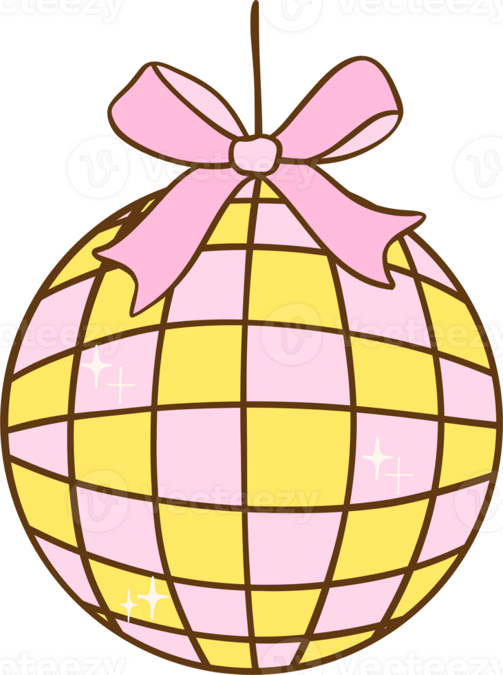 Coquete Disco Ball with Bow Doodle Hand Drawn png