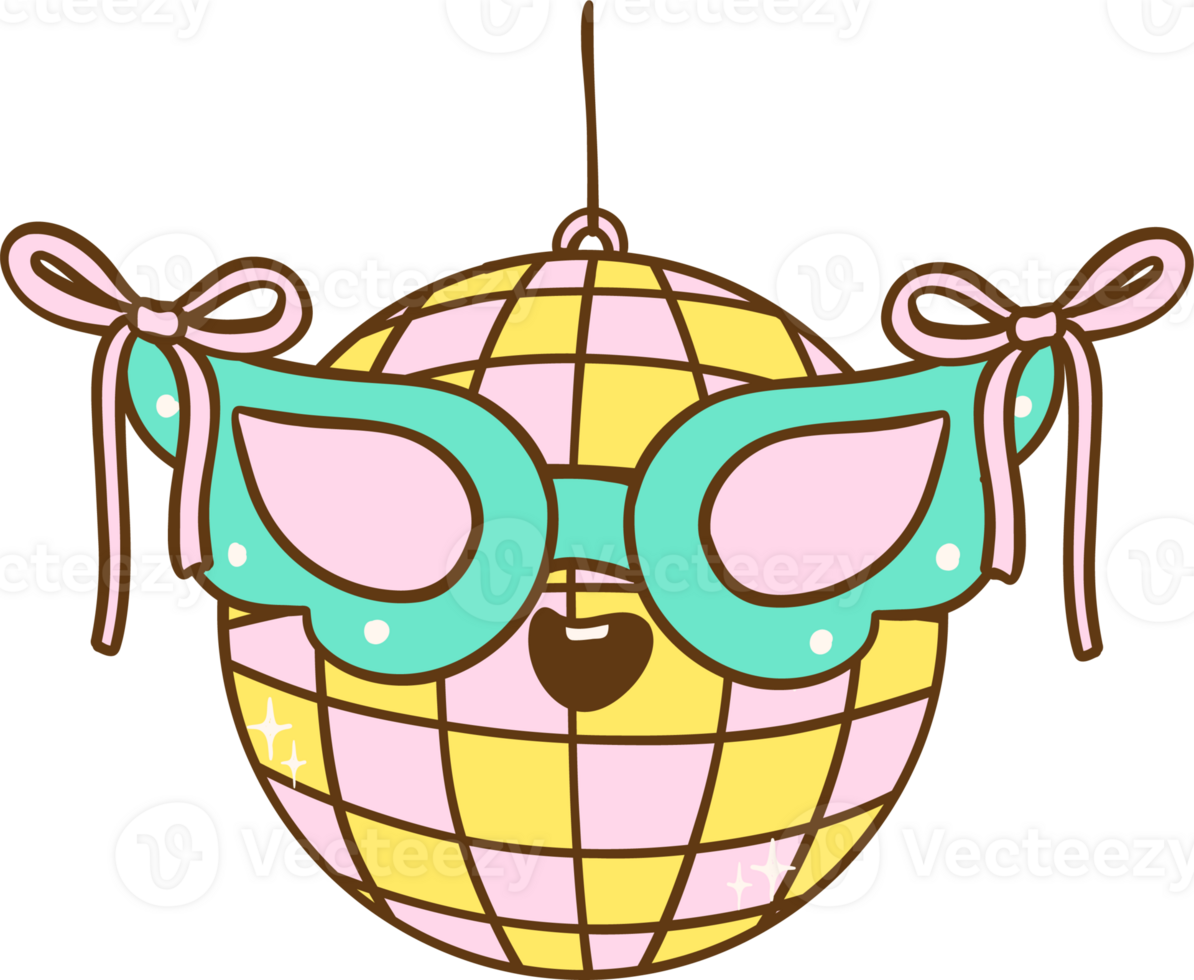 Groovy Disco Ball with Mask Doodle Hand Drawn png