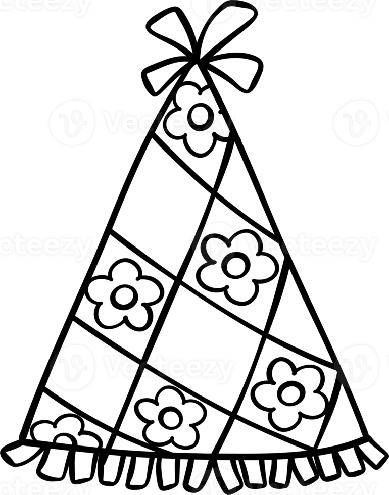 Groovy Retro Party Hat Doodle Coloring Image png