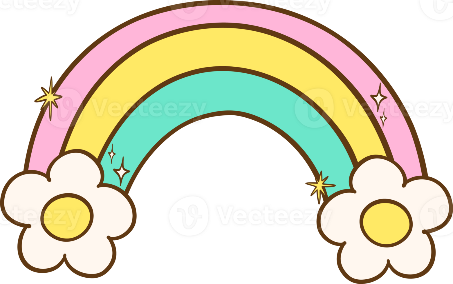 Groovy Retro Floral Rainbow Doodle Hand Drawn png